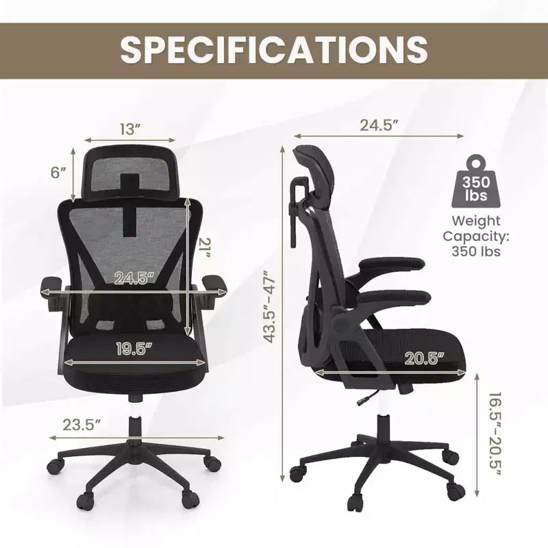 Ergonomic Mesh Office Chair with Adjustable Lumbar Support & Headrest, Black