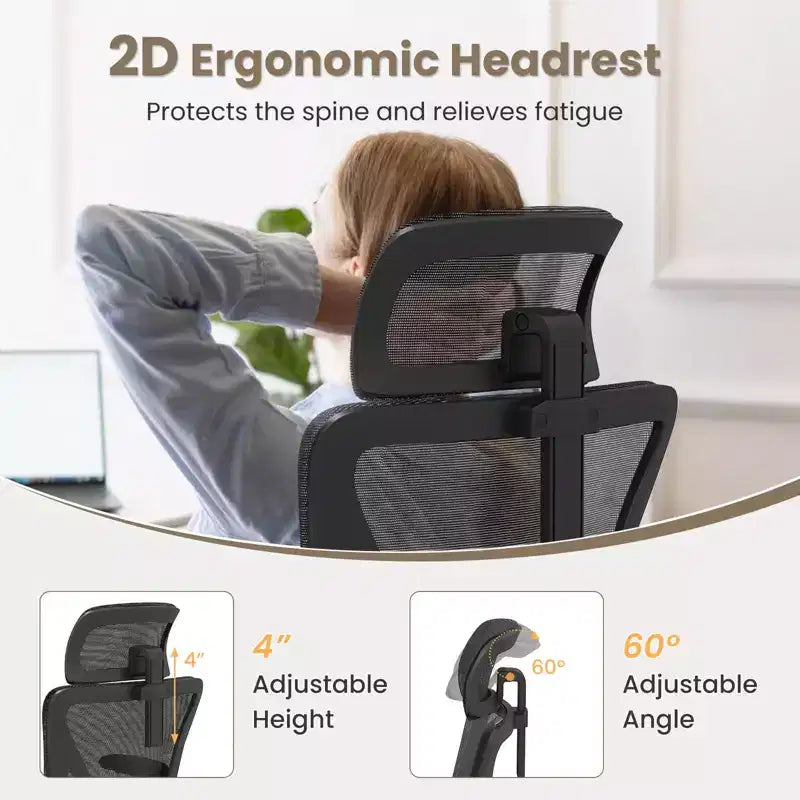 Ergonomic Mesh Office Chair with Adjustable Lumbar Support & Headrest, Black