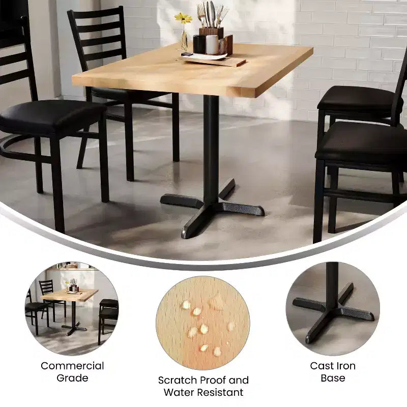 Bennett Rectangular Solid Wood Dining Table with Cast Iron X-Base