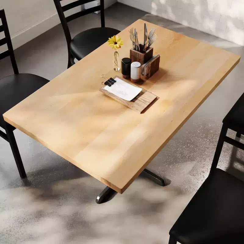 Bennett Rectangular Solid Wood Dining Table with Cast Iron X-Base