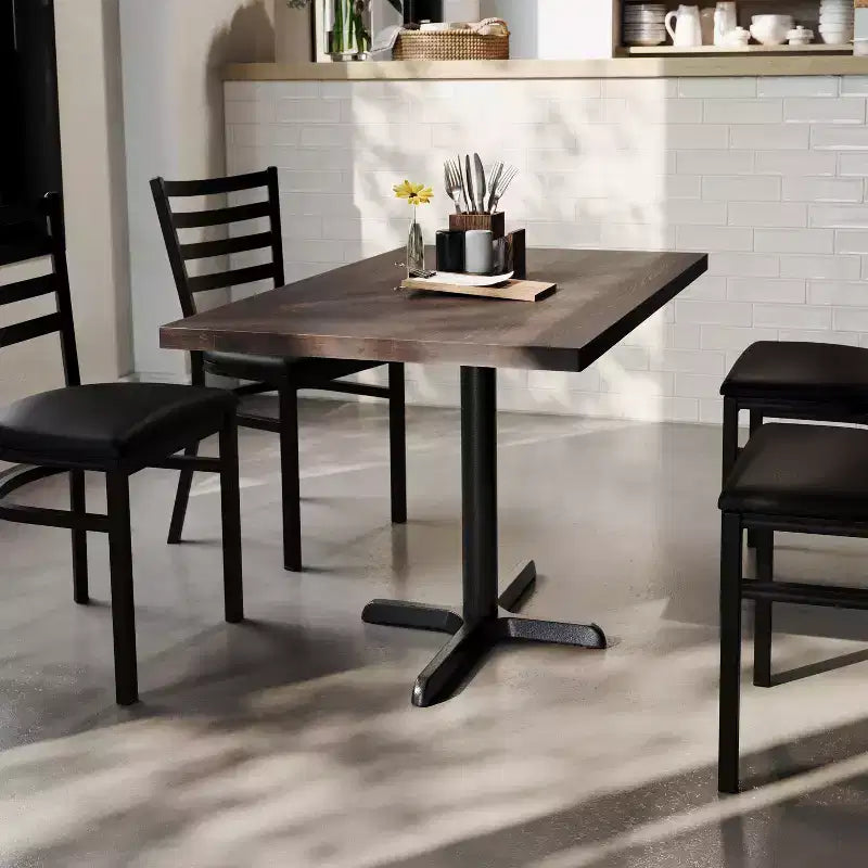 Bennett Rectangular Solid Wood Dining Table with Cast Iron X-Base