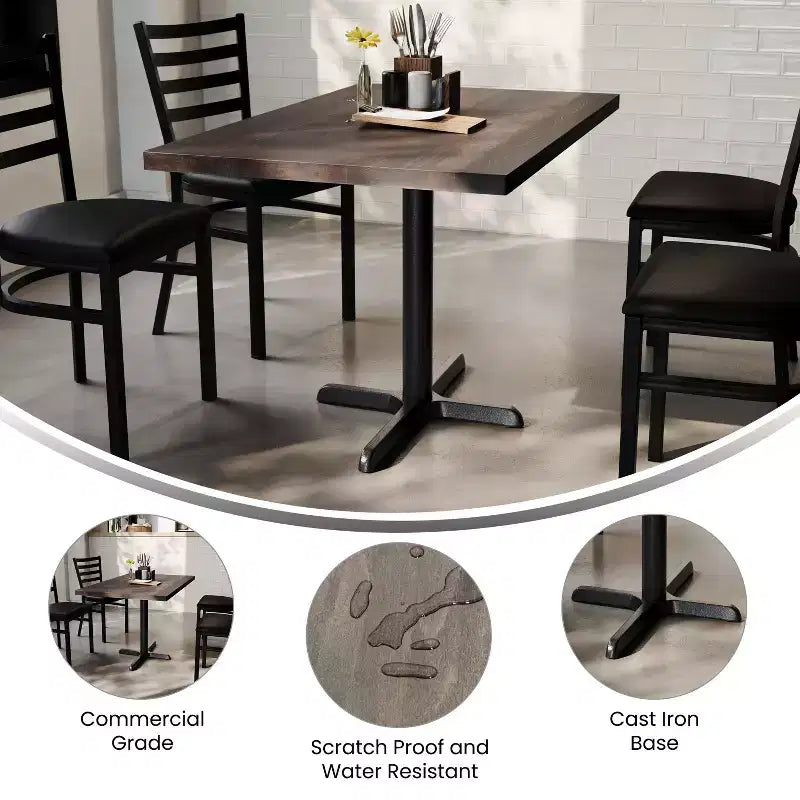 Bennett Rectangular Solid Wood Dining Table with Cast Iron X-Base
