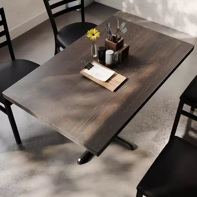 Bennett Rectangular Solid Wood Dining Table with Cast Iron X-Base