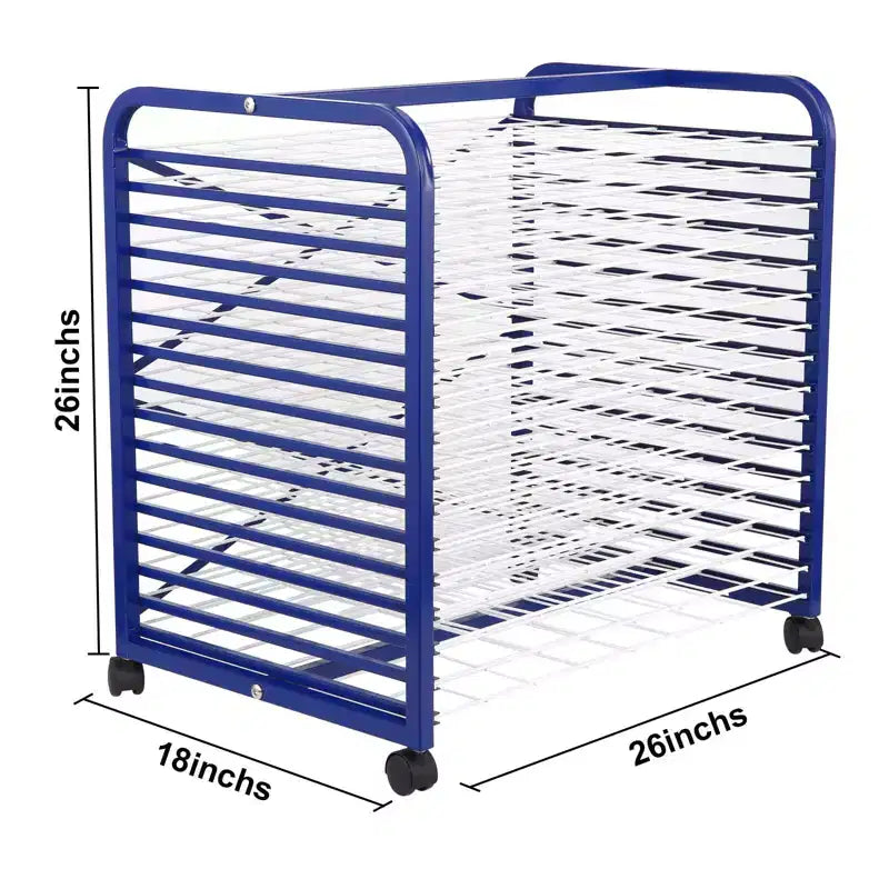 Mobile Art Drying Rack with 16 Adjustable Wire Shelves and Wheels
