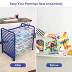 Mobile Art Drying Rack with 16 Adjustable Wire Shelves and Wheels