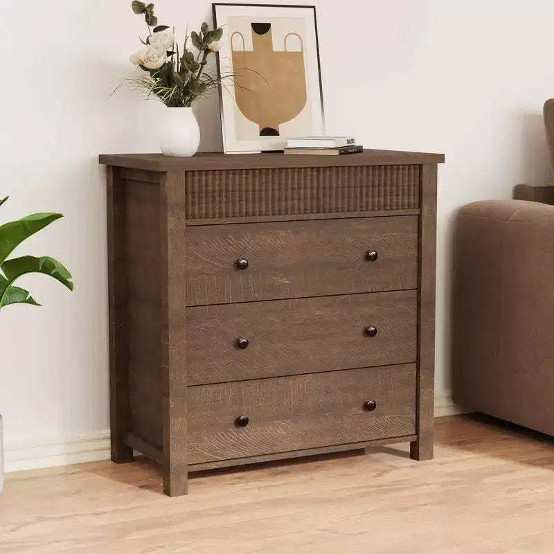 5-Drawer Fluted Wooden Dresser in Walnut