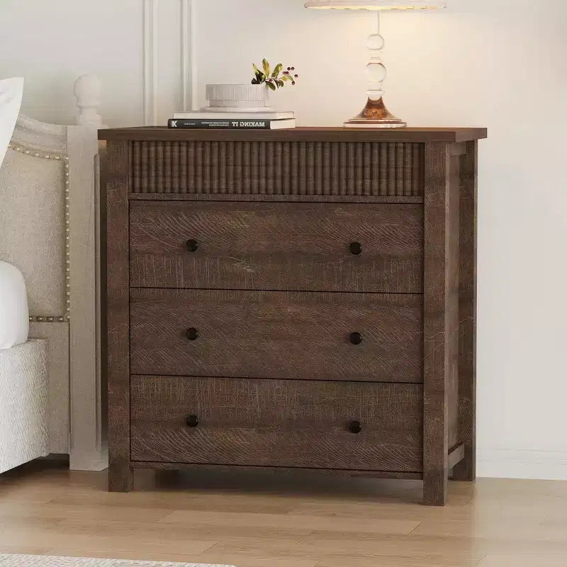 5-Drawer Fluted Wooden Dresser in Walnut