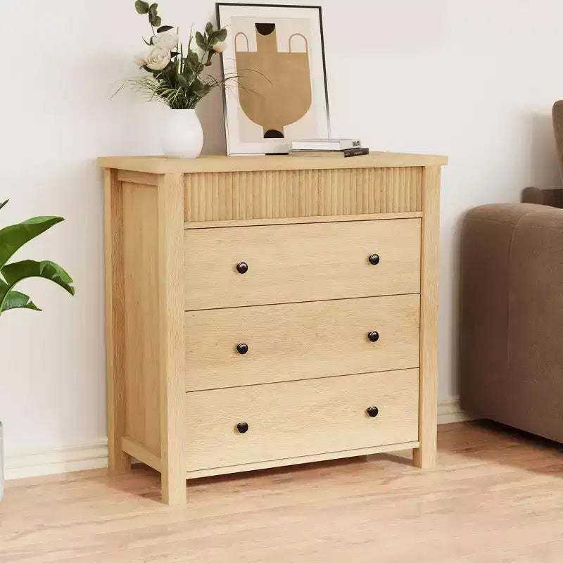 5-Drawer Fluted Wooden Dresser in Walnut