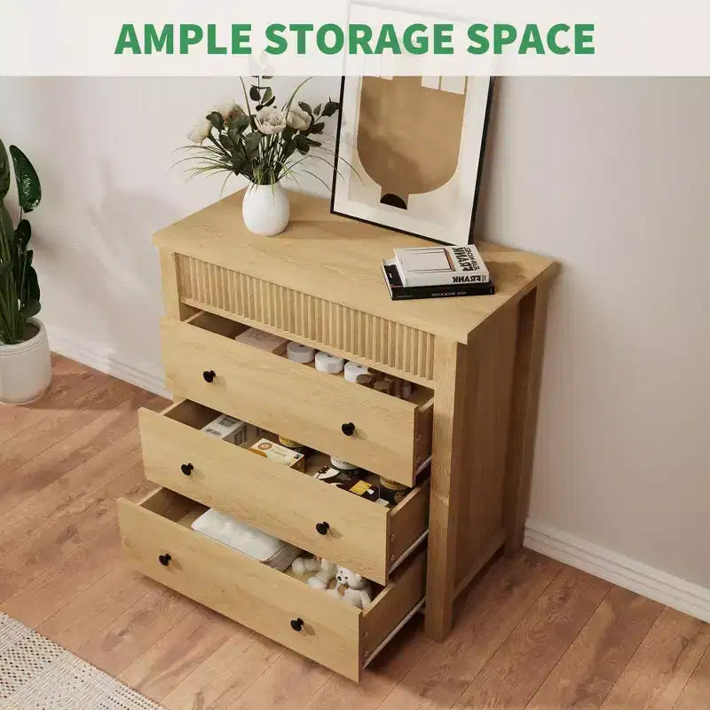 5-Drawer Fluted Wooden Dresser in Walnut