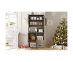 Tall Bar Cabinet with Adjustable Shelves, Drawers & Microwave Stand