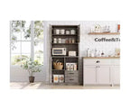 Tall Bar Cabinet with Adjustable Shelves, Drawers & Microwave Stand