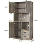 Tall Bar Cabinet with Adjustable Shelves, Drawers & Microwave Stand