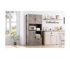 Tall Bar Cabinet with Adjustable Shelves, Drawers & Microwave Stand