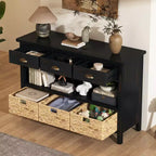Farmhouse Entryway Console Table with 3 Drawers & 3 Water Hyacinth Baskets