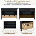 Farmhouse Entryway Console Table with 3 Drawers & 3 Water Hyacinth Baskets