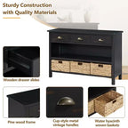 Farmhouse Entryway Console Table with 3 Drawers & 3 Water Hyacinth Baskets