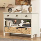 Farmhouse Entryway Console Table with 3 Drawers & 3 Water Hyacinth Baskets