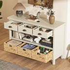 Farmhouse Entryway Console Table with 3 Drawers & 3 Water Hyacinth Baskets
