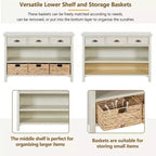 Farmhouse Entryway Console Table with 3 Drawers & 3 Water Hyacinth Baskets