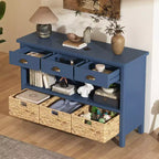 Farmhouse Entryway Console Table with 3 Drawers & 3 Water Hyacinth Baskets