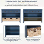 Farmhouse Entryway Console Table with 3 Drawers & 3 Water Hyacinth Baskets