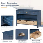 Farmhouse Entryway Console Table with 3 Drawers & 3 Water Hyacinth Baskets
