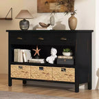 Farmhouse Entryway Console Table with 3 Drawers & 3 Water Hyacinth Baskets