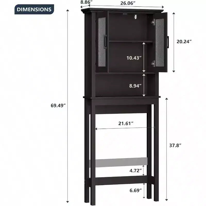 Over-Toilet Storage Cabinet with Glass Doors & Adjustable Shelf, Espresso