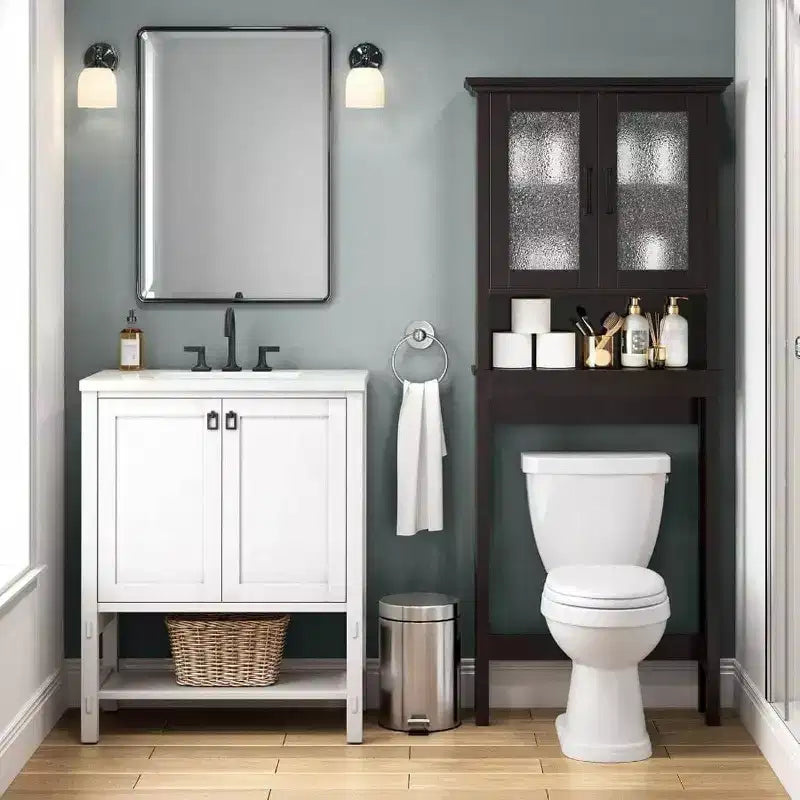 Over-Toilet Storage Cabinet with Glass Doors & Adjustable Shelf, Espresso