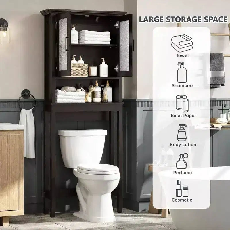 Over-Toilet Storage Cabinet with Glass Doors & Adjustable Shelf, Espresso