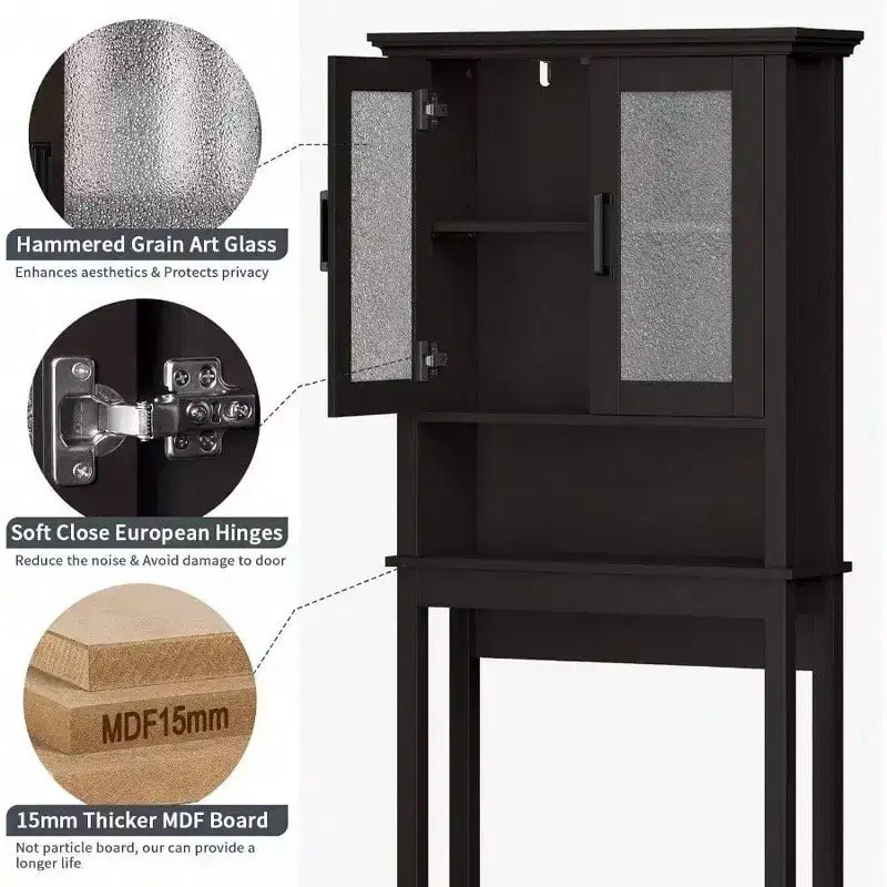 Over-Toilet Storage Cabinet with Glass Doors & Adjustable Shelf, Espresso