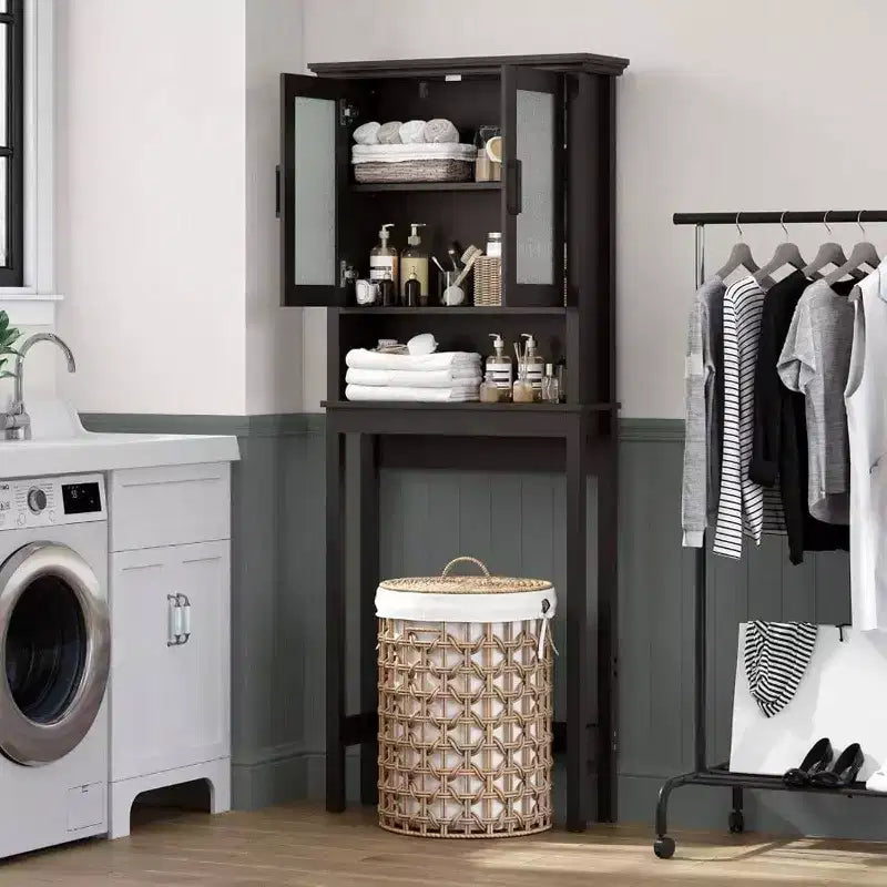 Over-Toilet Storage Cabinet with Glass Doors & Adjustable Shelf, Espresso