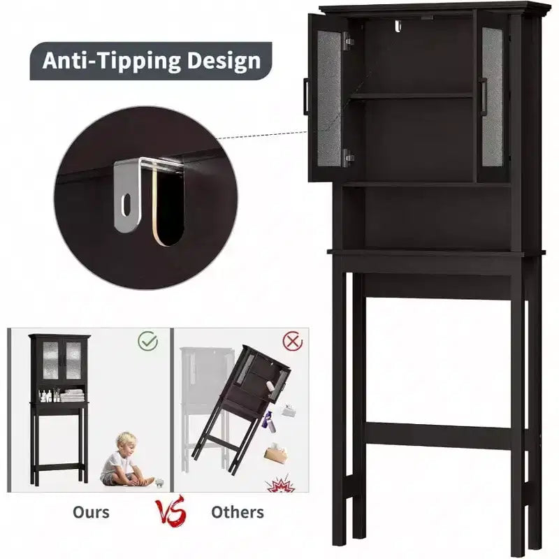 Over-Toilet Storage Cabinet with Glass Doors & Adjustable Shelf, Espresso