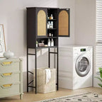 Rattan Over-Toilet Storage Cabinet with Adjustable Shelf, Tall Freestanding