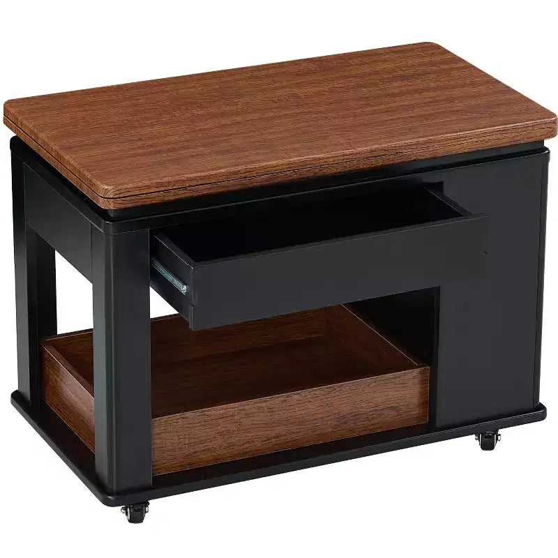 Farmhouse Coffee Table with Storage and Foldable Top, Walnut & White