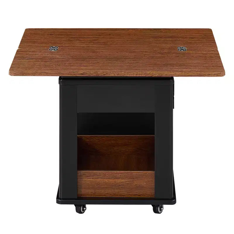 Farmhouse Coffee Table with Storage and Foldable Top, Walnut & White