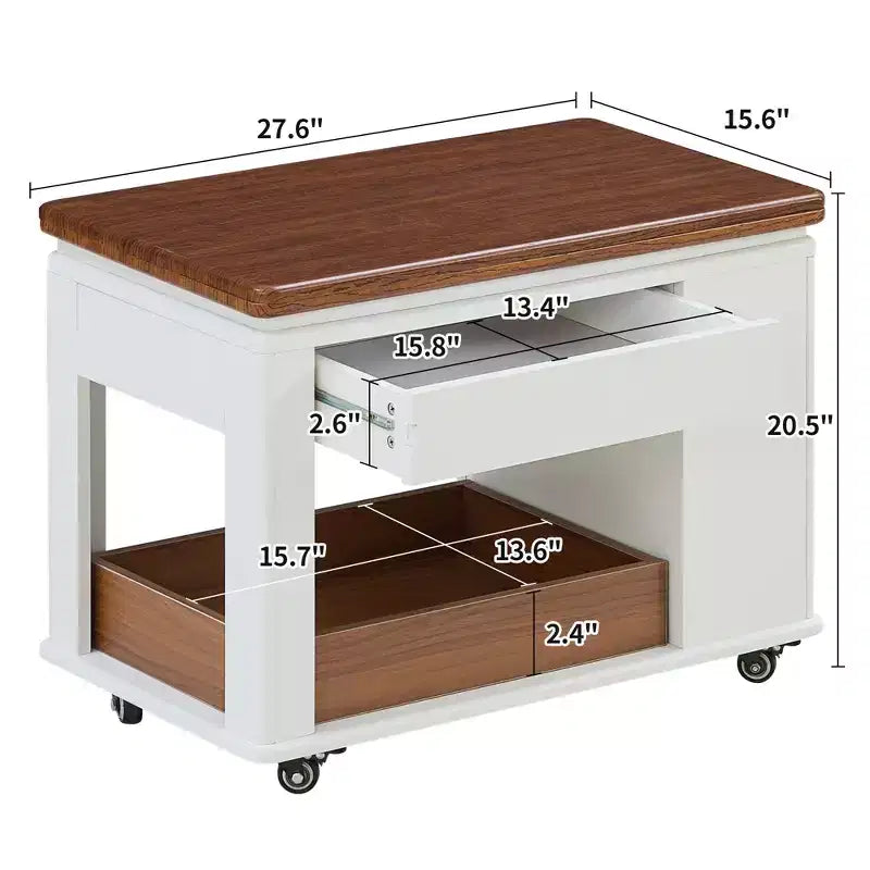 Farmhouse Coffee Table with Storage and Foldable Top, Walnut & White