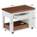 Farmhouse Coffee Table with Storage and Foldable Top, Walnut & White
