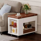 Farmhouse Coffee Table with Storage and Foldable Top, Walnut & White