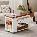 Farmhouse Coffee Table with Storage and Foldable Top, Walnut & White