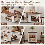 Farmhouse Coffee Table with Storage and Foldable Top, Walnut & White