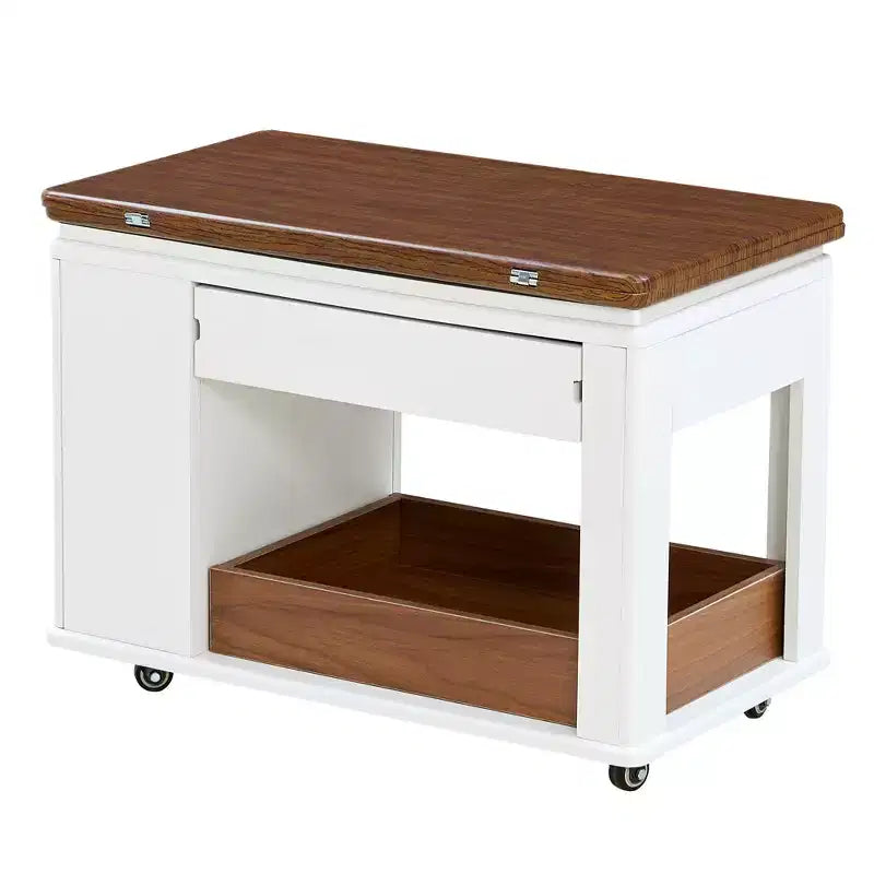 Farmhouse Coffee Table with Storage and Foldable Top, Walnut & White