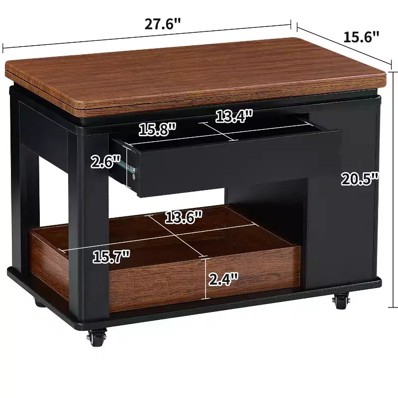 Farmhouse Coffee Table with Storage and Foldable Top, Walnut & White