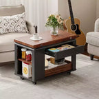 Farmhouse Coffee Table with Storage and Foldable Top, Walnut & White