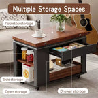 Farmhouse Coffee Table with Storage and Foldable Top, Walnut & White