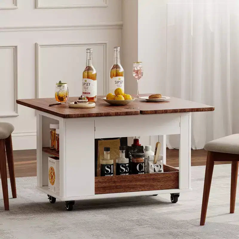 Farmhouse Coffee Table with Storage and Foldable Top, Walnut & White