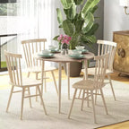 Round Drop Leaf Folding Dining Table with Wood Legs, Oak