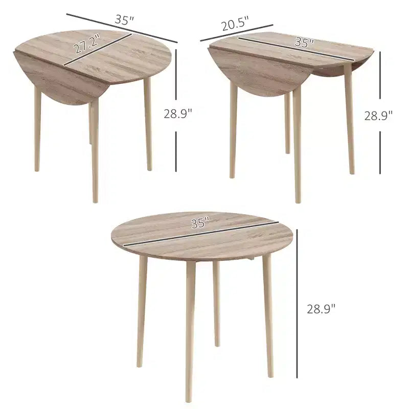 Round Drop Leaf Folding Dining Table with Wood Legs, Oak