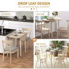 Round Drop Leaf Folding Dining Table with Wood Legs, Oak