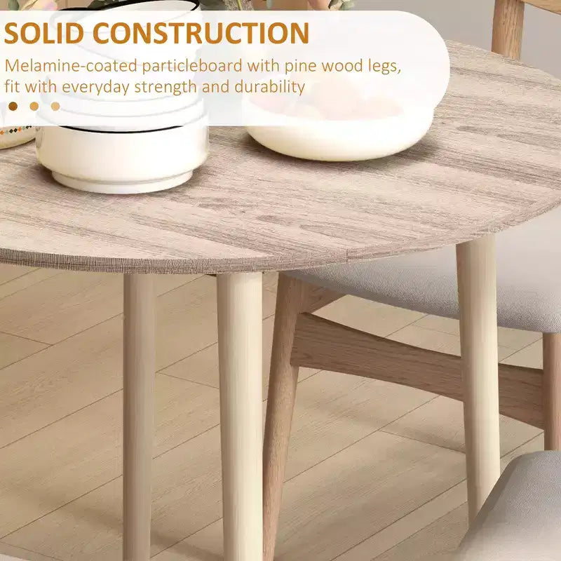 Round Drop Leaf Folding Dining Table with Wood Legs, Oak